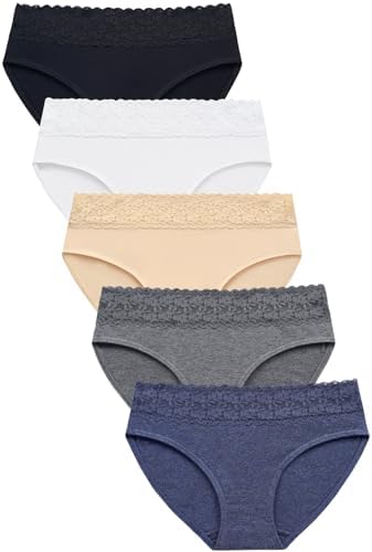 Wealurre Underwear Women Cotton Lace Waisted Bikini Panties 5-Pack