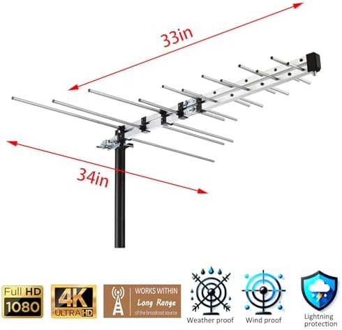 CEKAY Outdoor Yagi TV Antenna, 40 ft Cable & J-Pole, All-Metal