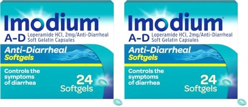 Imodium A-D Diarrhea Relief Softgels, 2mg Loperamide Hydrochloride, 24 Ct | Help Control Symptoms of Diarrhea, Due to Acute Traveler's Diarrhea, Adults 12+