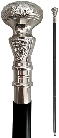 Vintage Antique Walking Cane Wooden Walking Stick Silver Brass Handle Knob Gift