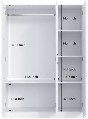 Fenghua Lizhi 3 Doors Wooden Wardrobe Closet Armoire, White Storage Cabinet for Hanging Clothes, Bedroom Large Capacity Freestanding Armoire,Wood Wardrobe Combination with Shelves