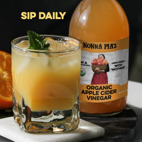 Nonna Pia's Organic Apple Cider Vinegar with Mother 16.9 oz, Raw Unfiltered | ACV with mother