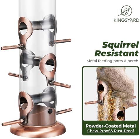 Kingsyard Metal Tube Bird Feeders for Outdoors Hanging | 6-Port with 360° Feeding, No-Spill Design, 2 lb Seed Capacity, Attracts Finches & Songbirds