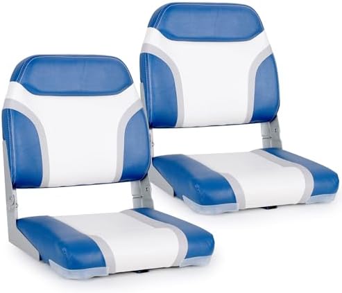NORTHCAPTAIN T1 Deluxe Low Back Folding Fishing Boat Seats 2 Pack - Premium Bass/Jon/Pontoon Boat Chairs,4 Mounting Screws Included