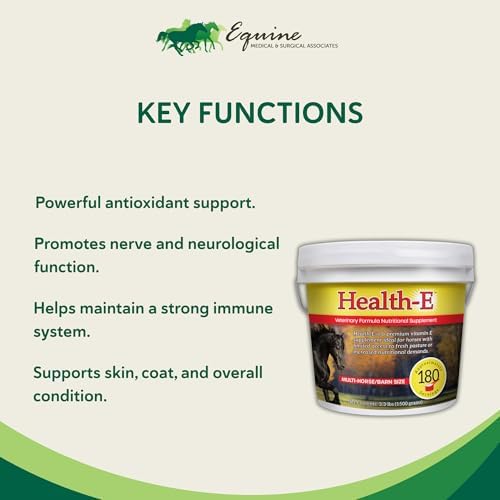 Vitamin E Supplement for Horses, High-Potency dl-Alpha Tocopherol Powder, Supports Immune Muscle Skin and Nerve Wellness, Low Sugar Starch and Fructans (60 Servings)