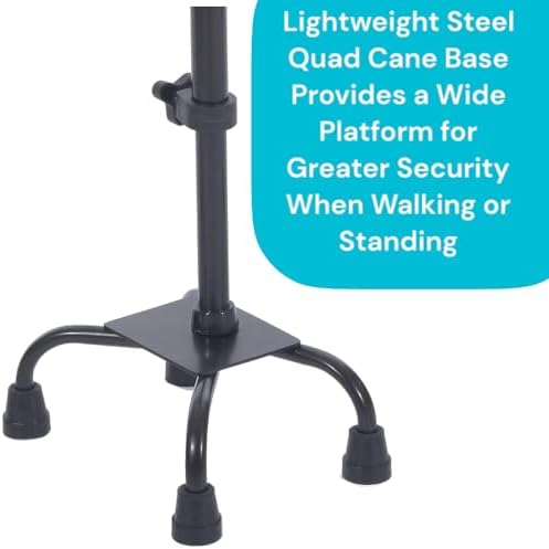 Essential Medical Supply Small Base Quad Cane in Black - Height Adjustable Walking Cane, Sturdy and Durable Walking Cane for Improved Mobility and Stability with 4 Prong Base and Rubber Tips