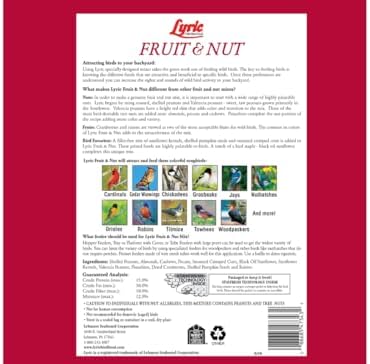 Lyric Fruit and Nut Wild Bird Seed - High Energy Wild Bird Food Mix - Attracts Woodpeckers, Chickadees & Other Songbirds -5 lb. Bag | Attracts Woodpeckers, Chickadees and other songbirds