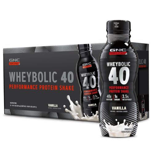 GNC AMP Wheybolic 40 Whey Protein Shake, Vanilla, 14 oz