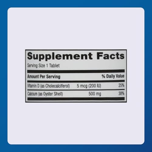 Major Oyster Shell Calcium with Vitamin D3 500 mg / 5 mcg (200 IU) - Calcium Supplement - 60 Tablets