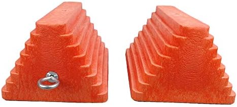 ROBLOCK 2 Pack Wheel Chocks Heavy Duty Orange with Eyebolt for Travel Trailer, 10" Length x 8" Width x 5.7" Height