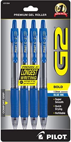 PILOT G2 Premium Rolling Ball Gel Pens, 1.0 mm, Black Ink, 4-Pack