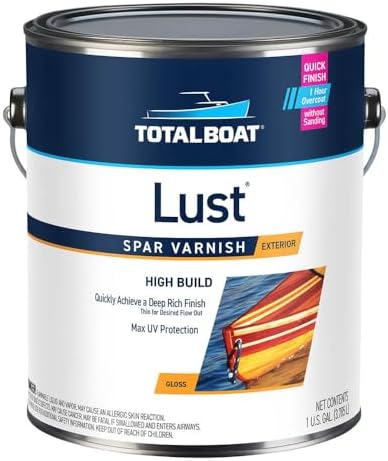 TotalBoat Lust Marine Spar Varnish for Boats & Wood - High Gloss Quart | Oil-Based Polyurethane Finish; High Build; UV Inhibitors; Wooden Boats, Yacht Brightwork, Furniture & Interior/Exterior Wood