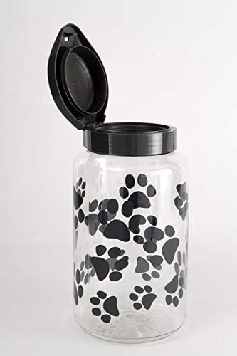 Lixit® Dog Treat Plastic Jar - Airtight Food and Treat Storage Jars for Dogs, Cats, Small Animals and Birds - Made in USA (Paw Prints - Gray, 64 Ounce)