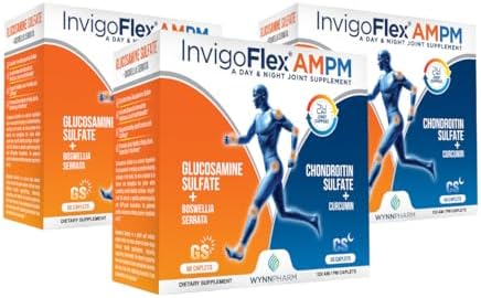 INVIGOFLEX® AMPM - Glucosamine & Chondroitin Sulfate - Turmeric Curcumin - Boswellia Serrata (Non GMO) for Knees, Hands, Back and Hip 24 - Hour Premium Joint Supplement