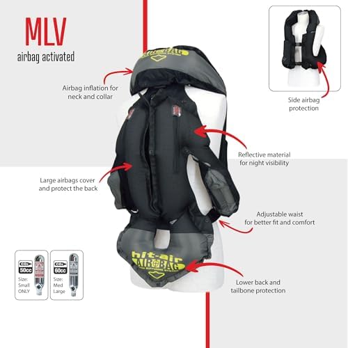 Hit-Air MLV Airbag Vest – Motorcycle Safety Vest with Automatic CO2 Deployment – Lightweight, Reusable, Adjustable Fit – Unisex Protective Riding Harness