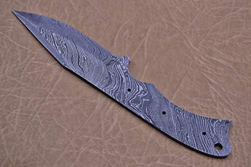Damascus Steel Blank Blade, 8 inches Long Hand Forged Pocket Knife with 3 Pin Hole & an Inserting Hole Space 4 inches Cutting Edge