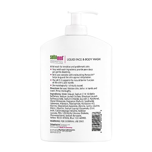SEBAMED Sensitive Skin Face and Body Wash for Women and Men, pH 5.5, Mild Gentle Hydrating Cleanser, Hypoallergenic Body Wash, Dermatologist Recommended, 33.8 Fluid Ounces (1 Liter)