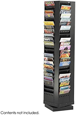 Safco Rotating Wire Magazine Holder, Metal Display Rack with 16 Pockets, 4 Tier Rolling Organizer, Powder Coat Finish, 5 Casters, Charcoal