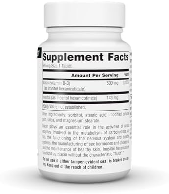 Source Naturals No-Flush Niacin, B-3, 500 mg - 60 Vegetarian Tablets | Cardiovasular Health | Energy Support*