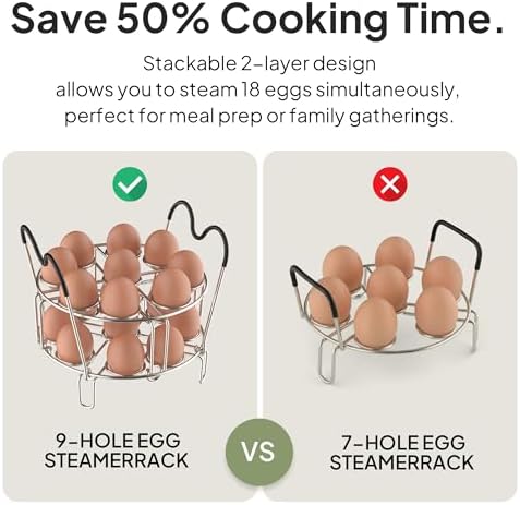 Stackable Egg Steamer Rack Holds 18 Eggs with Handles, Stainless Steel Instant Pot Trivet Fits 6qt/8qt Pressure Cooker