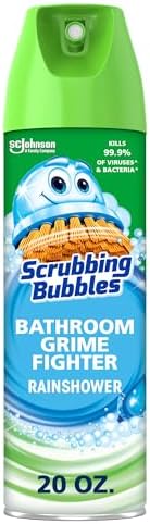 Scrubbing Bubbles Bathroom and Shower Cleaner Disinfectant Aerosol, Foaming Action Bathroom Grime Fighter, Rainshower Scent, 20oz
