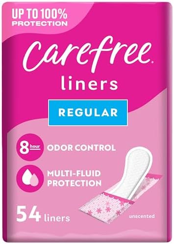 Carefree Panty Liners for Women, Regular, Wrapped, Unscented, 54 ct