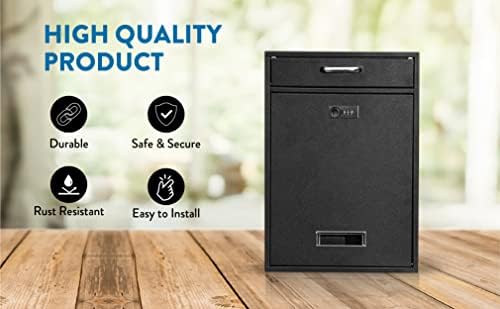 Wall Mounted Locking Vertical Dropbox Mailbox - Safe and Secure (Large) | Made with Galvanized Steel (Black)