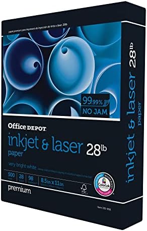 Office Depot® Inkjet And Laser Paper, 1 Ream, White, Letter Size (8 1/2" x 11"), Ream Of 500 Sheets, 28 Lb, 98 Brightness