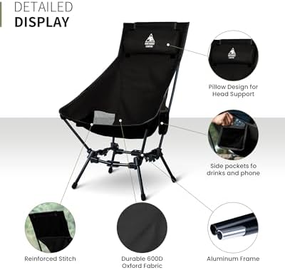 ONETIGRIS Dragonhide Oversized Camping Chair with Pillow Design, Comfortable Widened Seat Folding, 275 lbs Capacity