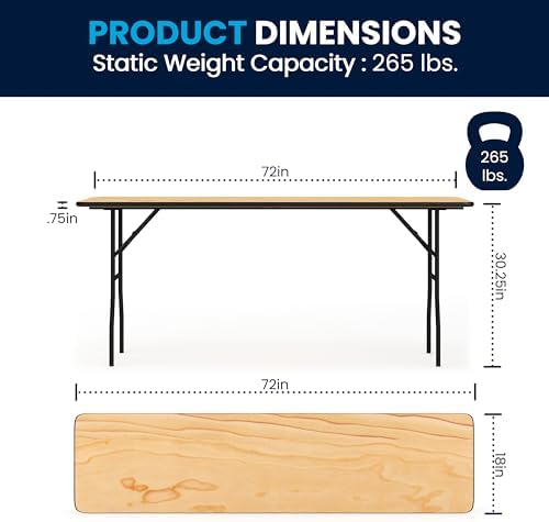 Flash Furniture 6 ft Wood Folding Clear Coat Rectangular Table, Clear | Durable Construction, Commercial Use
