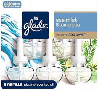 Glade PlugIns Refills Air Freshener, Sea Mist & Cypress, Scented and Essential Oils for Home and Bathroom, 0.67 Fl Oz, 5 Count