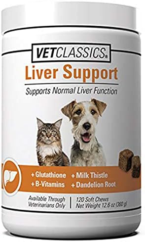 Liver Support Pet Health Supplement for Dogs, Cats – Liver Functions – B-Vitamins, Glutathione, Milk Thistle – Soft Tablets, Chews – 60 Chewable Tablets