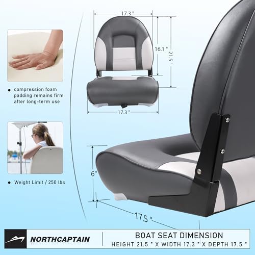 NORTHCAPTAIN Deluxe A Pair of Marine High Back Folding Boat Chair Fishing Boat Seat, for Fishing, Bass/Jon/Pontoon Boat Chairs