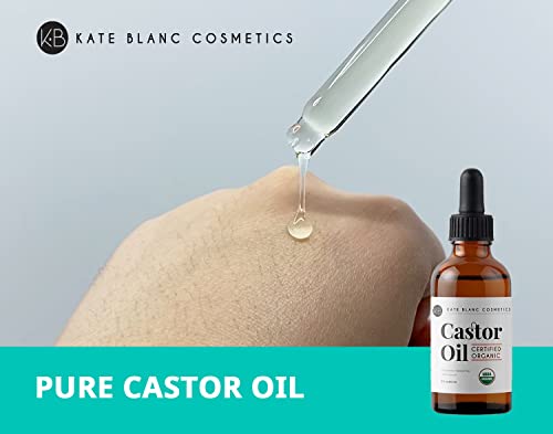 Kate Blanc Cosmetics Castor Oil Organic (4oz), 100% Pure, Cold Pressed, Hexane Free. Natural Oil for Hair, Eyelashes, Eyebrows. Skin Moisturizer with Starter Kit