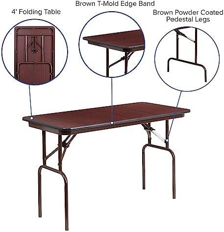 Flash Furniture 4 ft Laminate Folding Banquet Table, Mahogany | Durable Construction, Commercial Use