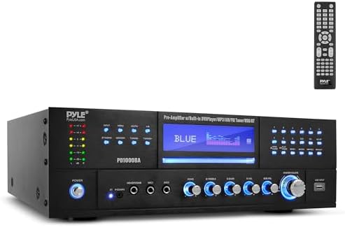 Pyle 4-Channel 1000W Power Amplifier with Bluetooth - Wireless Stereo Home Audio Receiver w/ Front Loading CD DVD Player, FM Radio, USB-A, Headphone