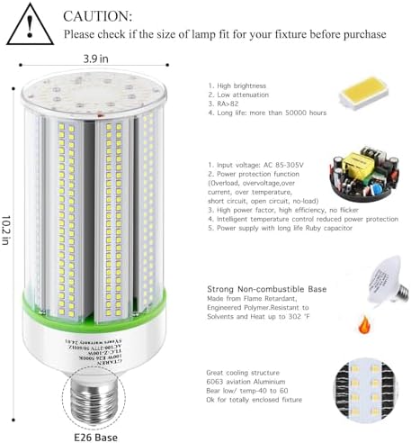 GTAREN 2-Pack 50w Corn LED Light Bulb, E26/E39 led Bulbs, 120-277v 5000k
