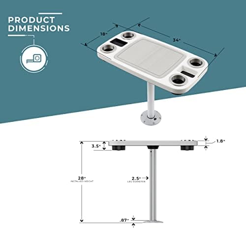 Manufacturers' Select Battery Op Lit Marine Boat Table Leg Set. Large Top with Blue LED Drink Holder. Pontoon Accessories