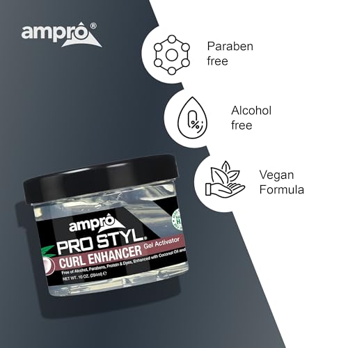AmPro Pro Styl Curl Enhancer - Gel Activator with Coconut Oil to Moisturize and Define Coils and Waves - Helps Protect and Hydrate Hair Shaft