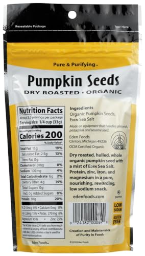 Eden Foods, Organic, Pumpkin Seeds, Dry Roasted, 4 oz pack of 2