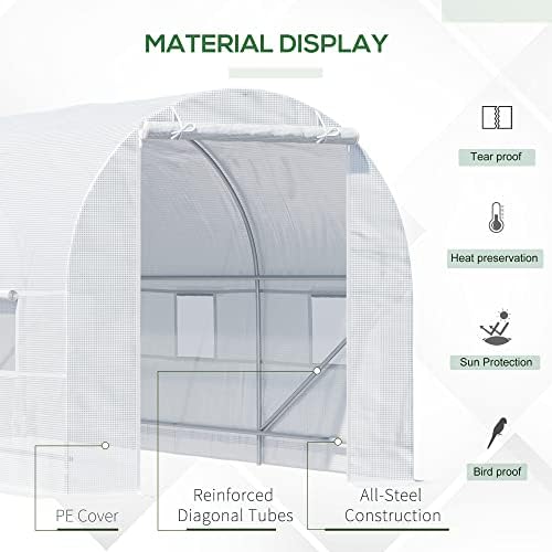 Outsunny 15' x 7' x 7' Walk-in Tunnel Greenhouse Large Steel Frame White