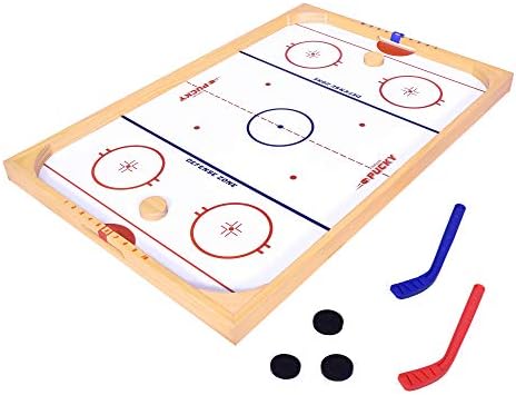 GoSports Hockey Ice Pucky Wooden Table Top Hockey Game for Kids & Adults - Includes 1 Game Board, 2 Hockey Sticks & 3 Pucks