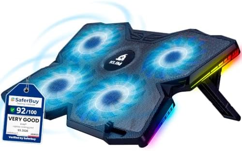 KLIM Wind Laptop Cooling Pad - More Than 500 000 Units Sold - New Version - The Most Powerful Rapid Action Cooling Fan - Laptop Stand with 4 Cooling Fans at 1200 RPM - USB Fan - PS5 PS4 - Blue