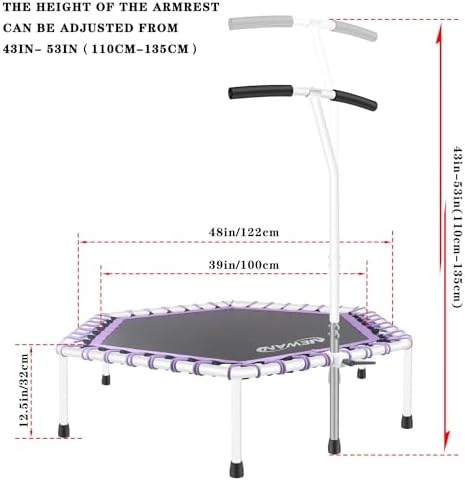 Newan 48'' Fitness Trampoline with Adjustable Handle Bar, Silent Trampoline Bungee Rebounder Jumping Cardio Trainer Workout for Adults - Max Limit 330 lbs