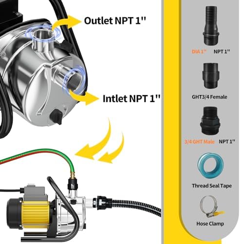 Water Transfer Pump 110V Shallow Well Pump 1.6HP Electric Portable Garden Pressure Booster Pumps for Sprinkler Irrigation Lawn with Adapters, Green