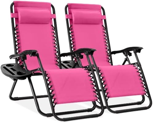 Best Choice Products Set of 2 Adjustable Steel Mesh Zero Gravity Lounge Chair Recliners w/Pillows and Cup Holder Trays - Light Blue