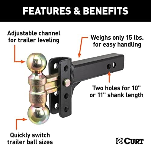 Slim Adjustable Channel Mount with Dual Ball (2" Shank, 10K, 3-3/4" Drop)