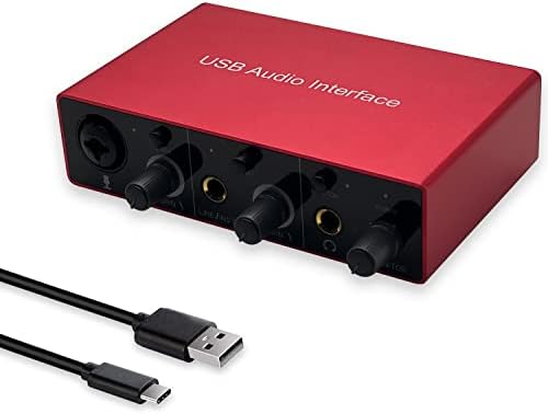Audio Interface USB Audio Interface with Mic Preamplifier USB Audio Mixer Recorder with 48V Phantom Power, 24 Bit, Support Tablet