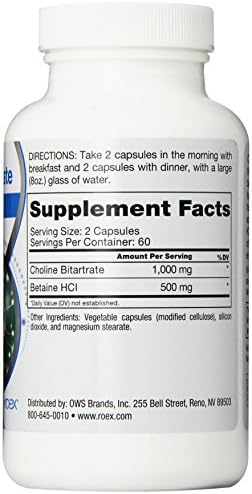 Roex Vitamins | Choline Bitartrate | Improved Brain Activity | Cellular Function | Nutritional-Supplement | 120 Count