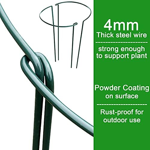 HiGift 8 Pack Plant Support Stakes, Half Round Metal Garden Plant Stake Indoor Peony Cages and Supports, Green Plant Support Ring Border for Tomato